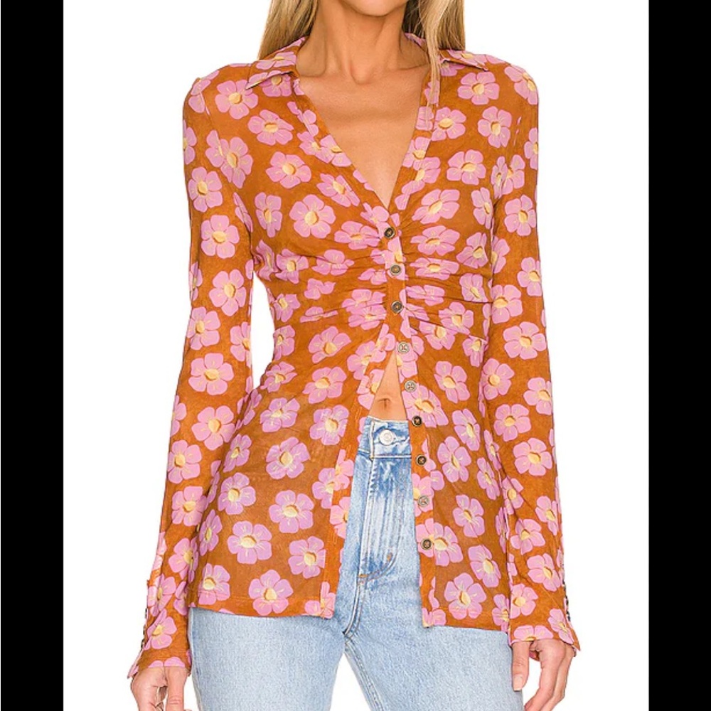 Free People Lucky Shirt in Coffee Combo